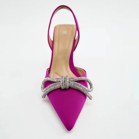 Elegant Bow Knot Pointed Sandals for Women - Fashionable Heeled Pumps for Parties